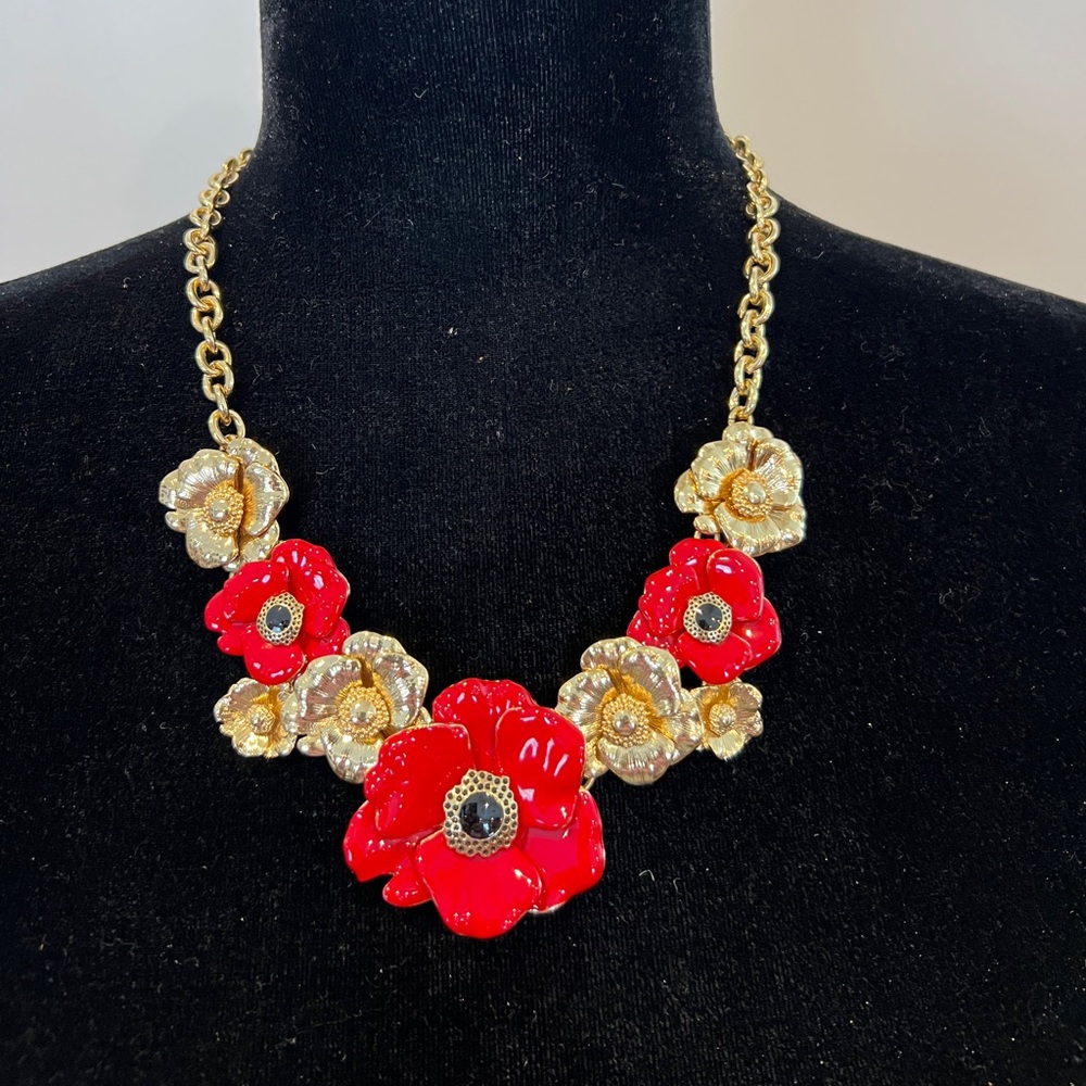 Talbots Black, Red, Gold Floral Necklace NWT